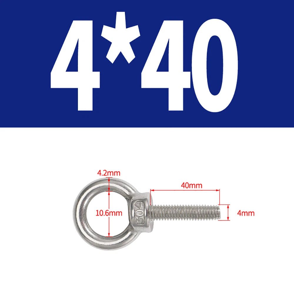 A2 Stainless Steel Lifting Eye Bolts DIN 580 — M3 M4 M5 M6 M8, 9mm–200mm - HomeDIYer