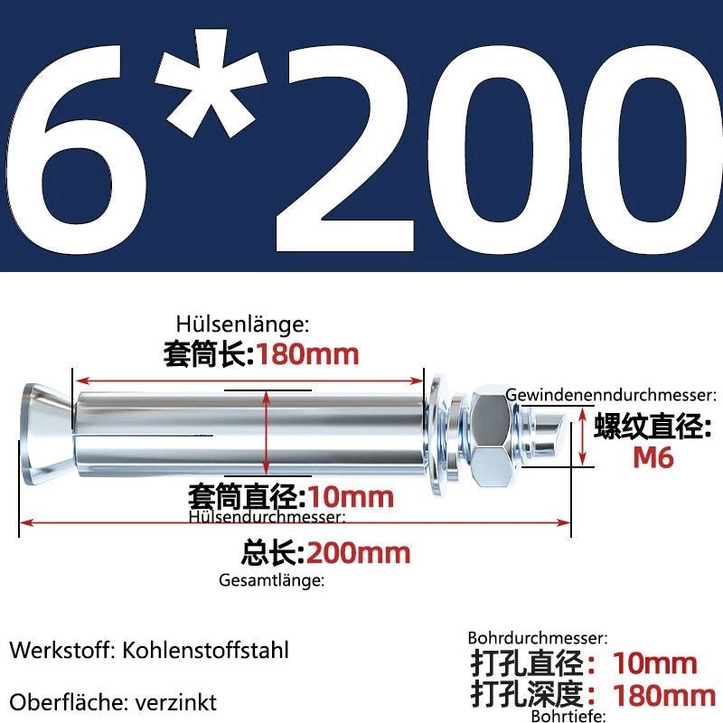 Sleeve Anchor Expansion Bolts for Concrete – Galvanised Carbon Steel M6 to M20 - HomeDIYer