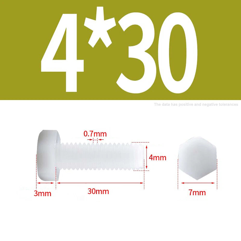 M3–M12 White Nylon Hex Bolts | Plastic Hexagon Head Machine Screws DIN 933