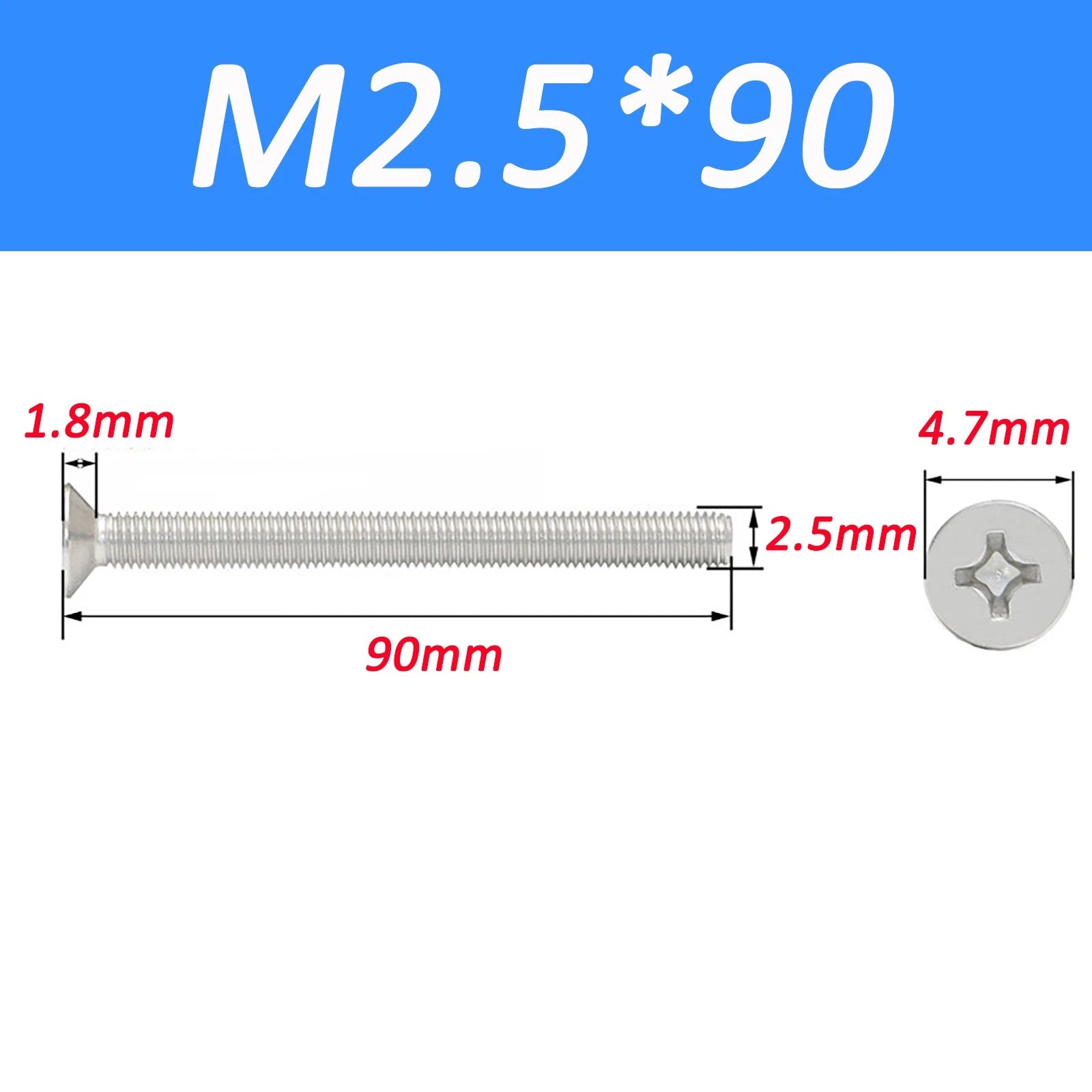A2 Stainless Steel Countersunk Phillips Machine Screws DIN 965 — Extra Long M2–M12