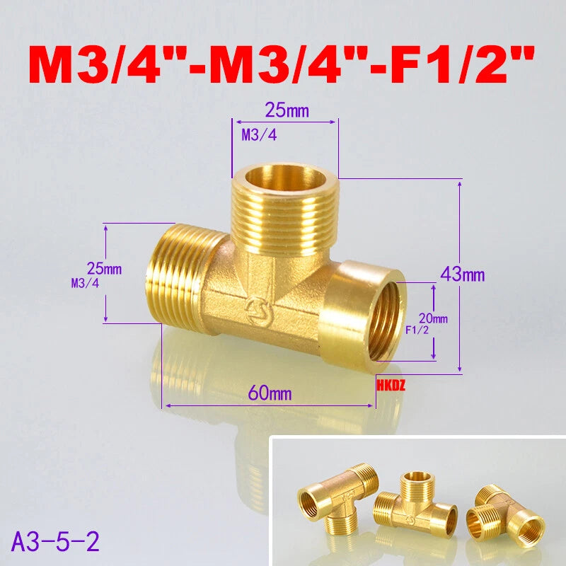 Brass T-Shape Pipe Fittings 1 2"~2" BSP Male Female Thread Tee Connector Adapter