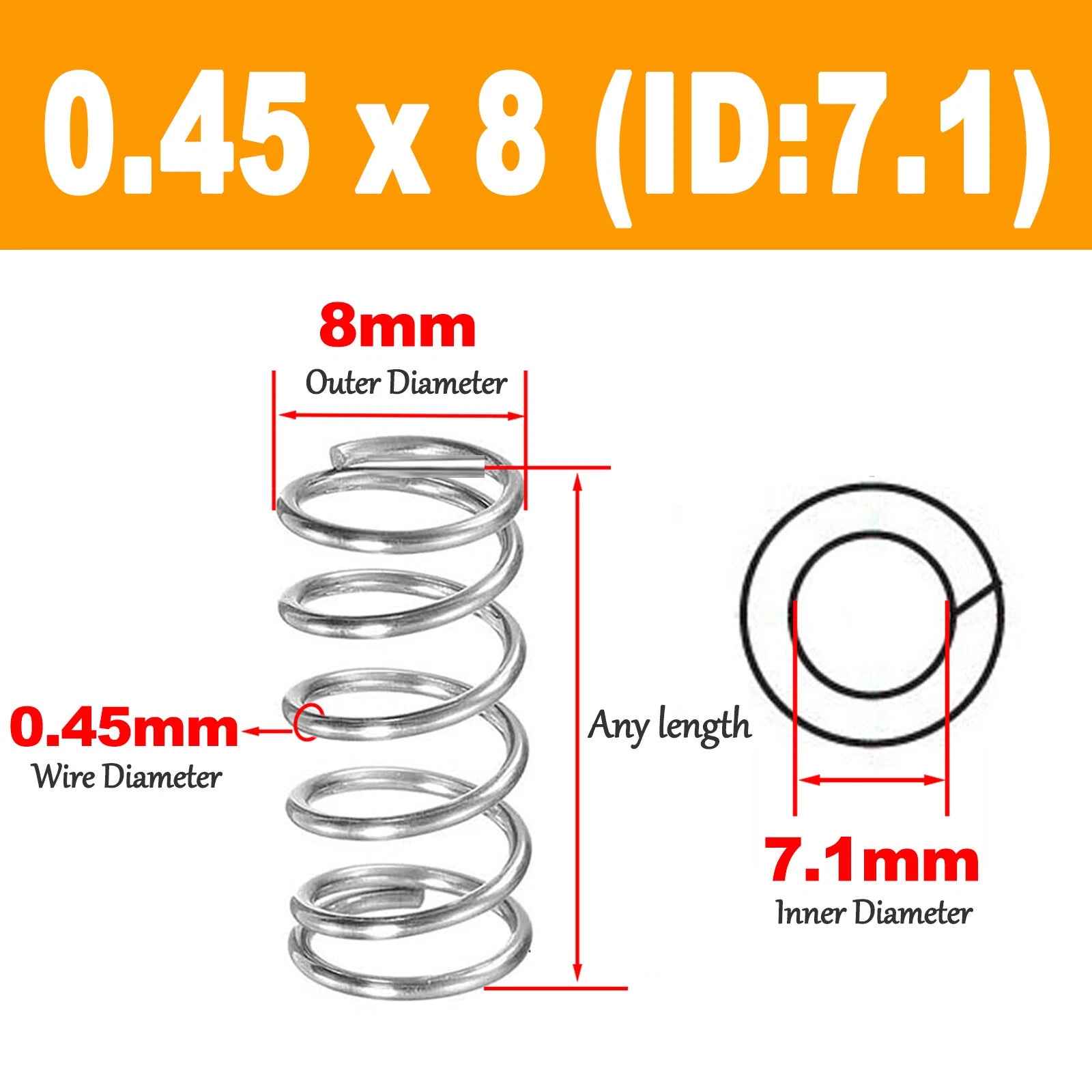 Compression Spring 0.45 mm Wire Variants Applied Spiral Stainless Steel Metal