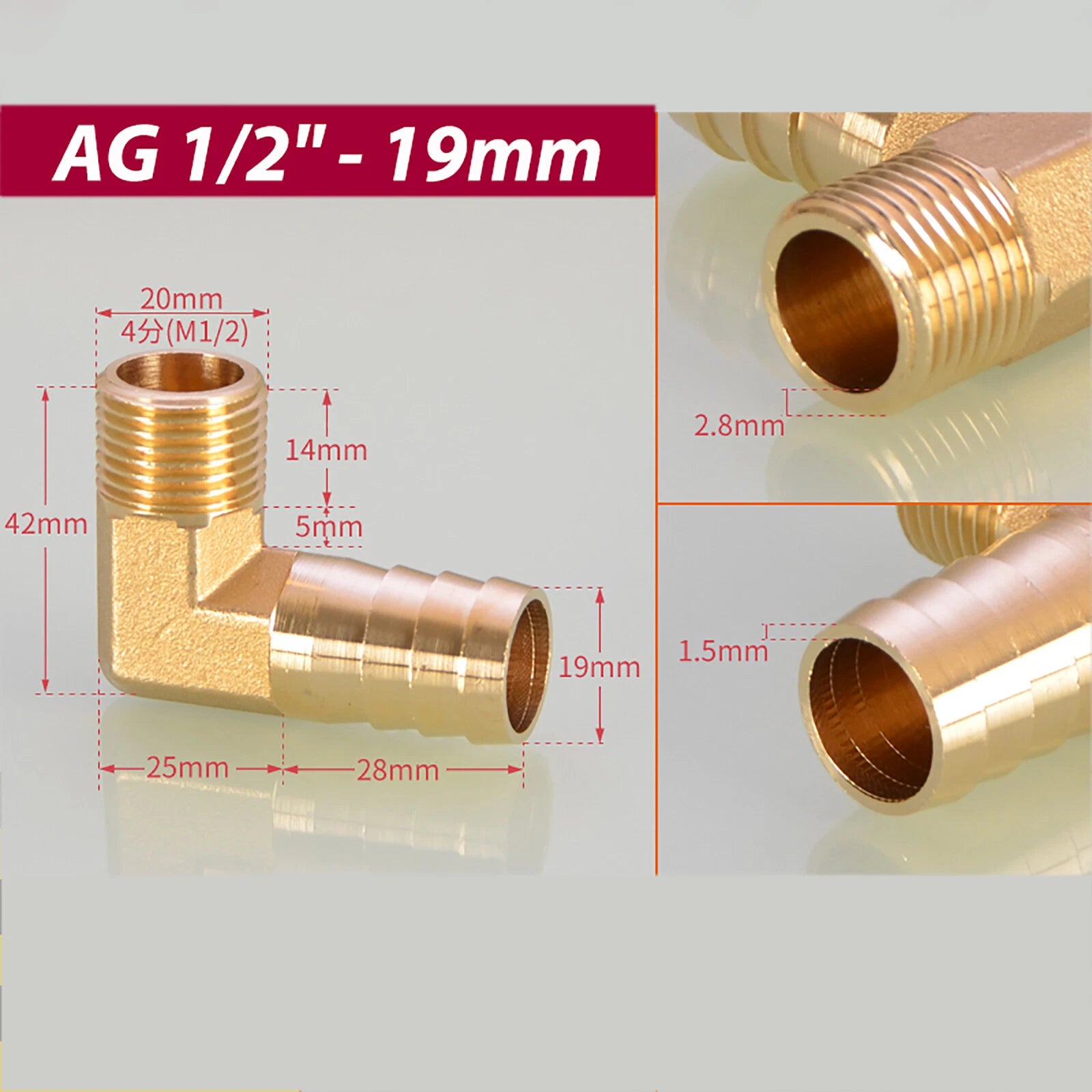 Brass 90° BSP Male Elbow x Barbed Hose Tail Fitting – Air & Water Pipe Connector