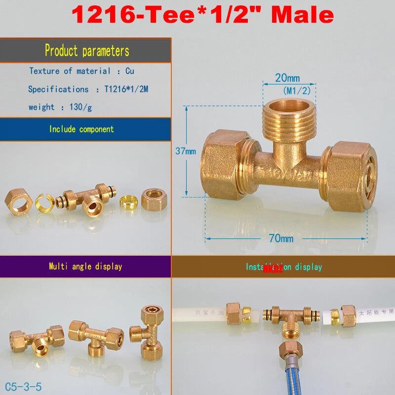 Push-Fit Tube Fittings for 12mm & 16mm Pipe — Straight, Elbow, Tee, Ball Valve, 1/2" & 3/4" NPT
