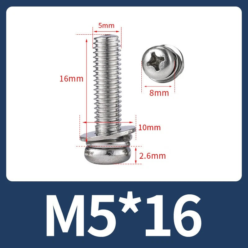 M3 M4 M5 M6 A4 Stainless Steel Bolt, Nut & Washer Set – Phillips Pan Head Marine Grade (316)