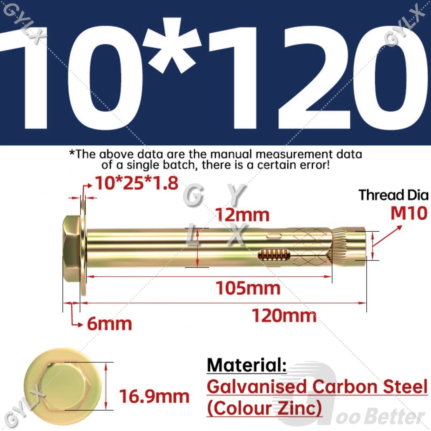 Sleeve Anchor Expansion Bolts for Masonry – Zinc Plated | M6 M8 M10 M12 M16