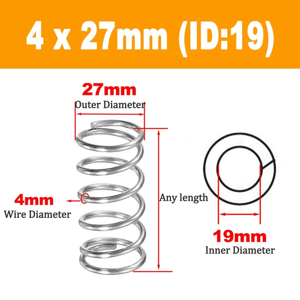 304 Stainless Steel Compression Spring Wire Dia 4mm, L 20-100mm, OD 20-60mm