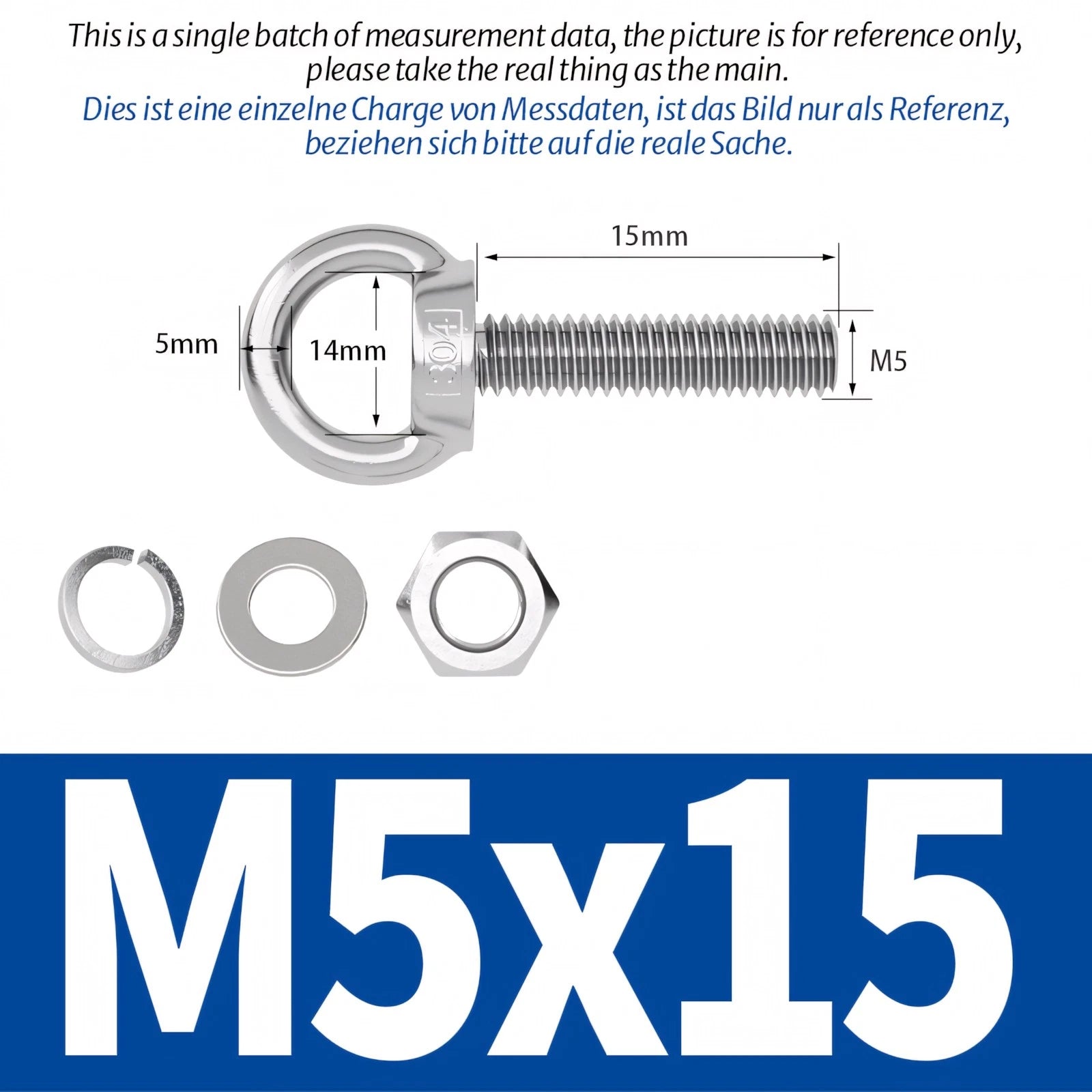 M3 M4 M5 M6 Eye Bolts Kit Screws Nut Washer Long Boat Stainless Steel A2 304