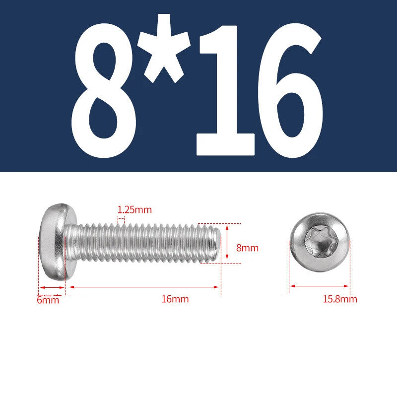M6 M8 M10 A2 STAINLESS STEEL TORX PAN HEAD MACHINE SCREWS HEXOBULAR BOLTS