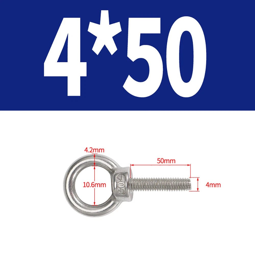 A2 Stainless Steel Lifting Eye Bolts DIN 580 — M3 M4 M5 M6 M8, 9mm–200mm - HomeDIYer