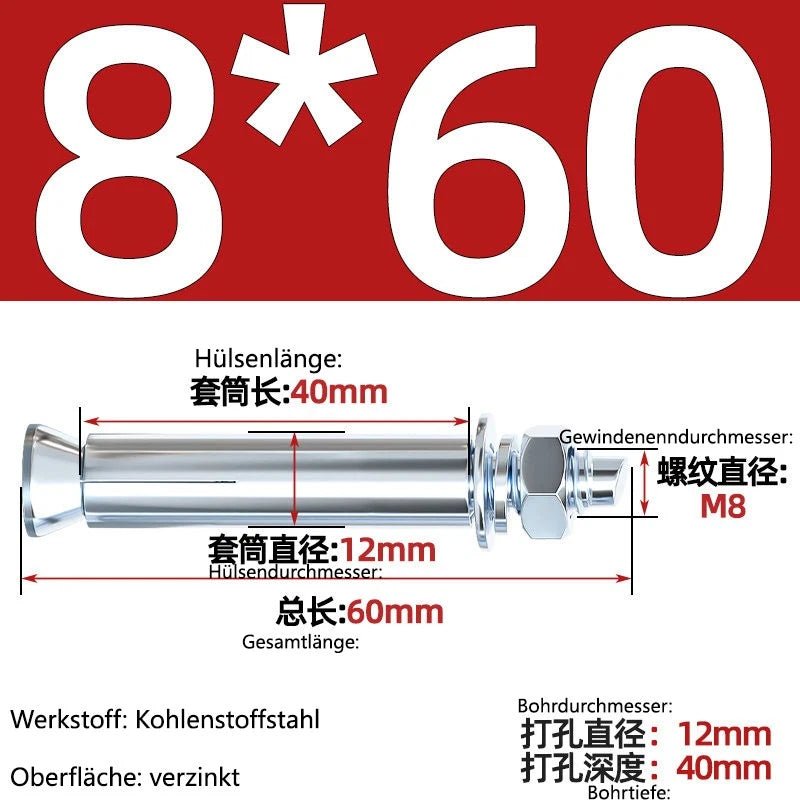 Sleeve Anchor Expansion Bolts for Concrete – Galvanised Carbon Steel M6 to M20 - HomeDIYer