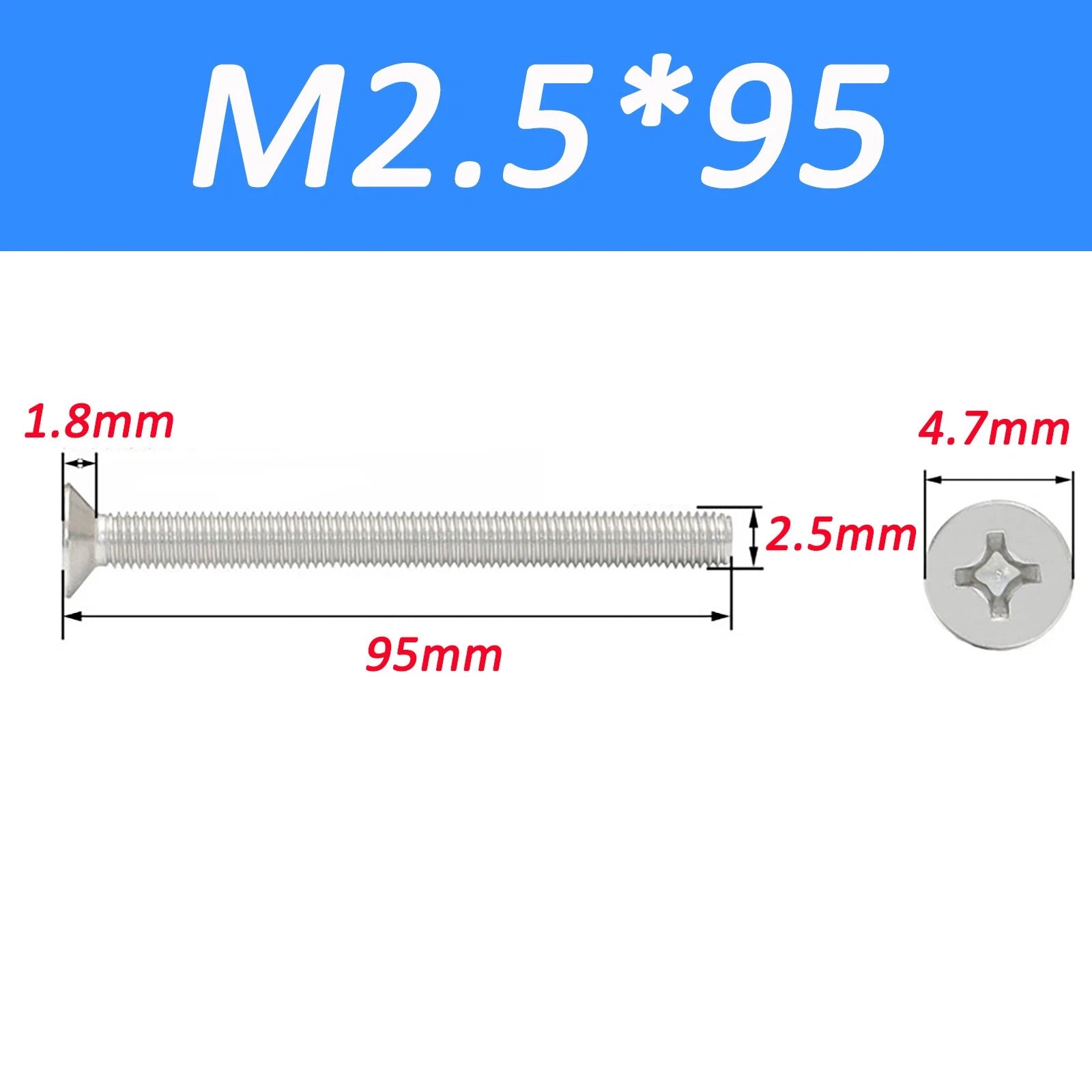 A2 Stainless Steel Countersunk Phillips Machine Screws DIN 965 — Extra Long M2–M12