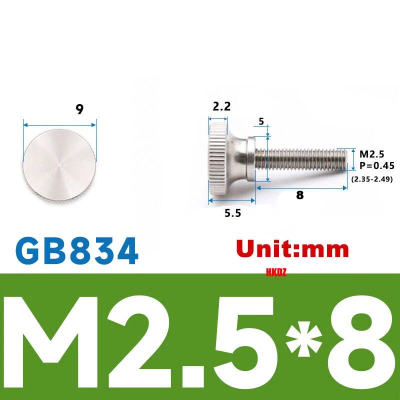 M2/M2.5 High Head Knurled Thumb Screws – 303 Stainless Steel Hand Grip Knob Bolts (3 - 12mm) - HomeDIYer