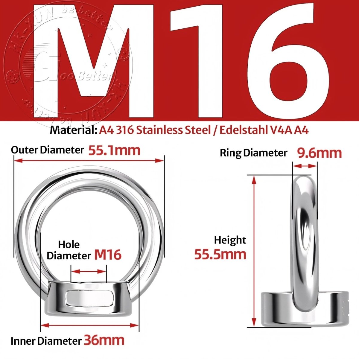 Stainless Steel Eye Bolts & Eye Nuts — A4 316 Metric Thread M6 to M36 - HomeDIYer