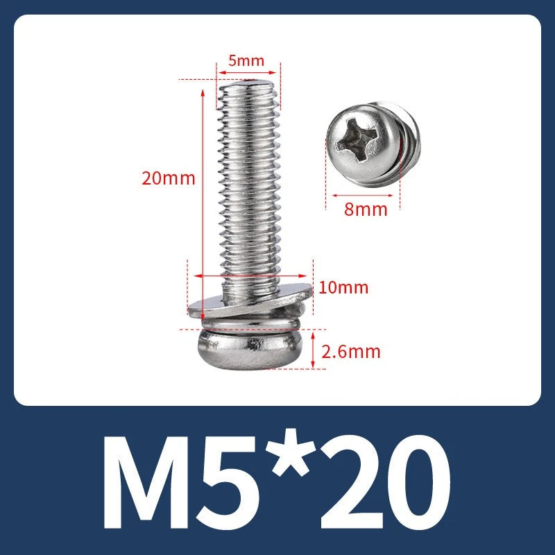 M3 M4 M5 M6 A4 Stainless Steel Bolt, Nut & Washer Set – Phillips Pan Head Marine Grade (316)