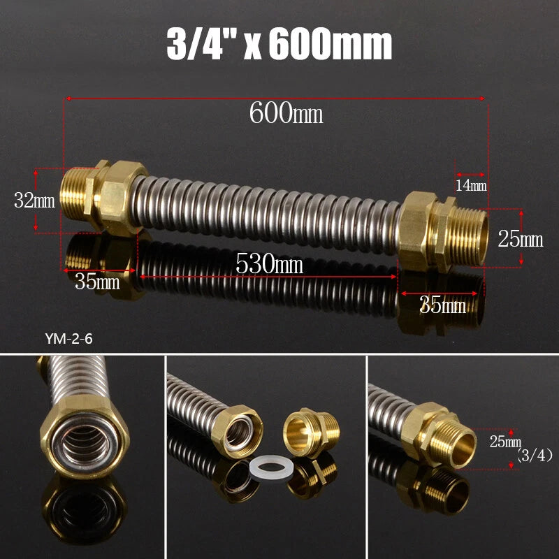 Corrugated Flexible Water Supply Hose with Brass Fittings — 1/2", 3/4", 1" | Hot & Cold