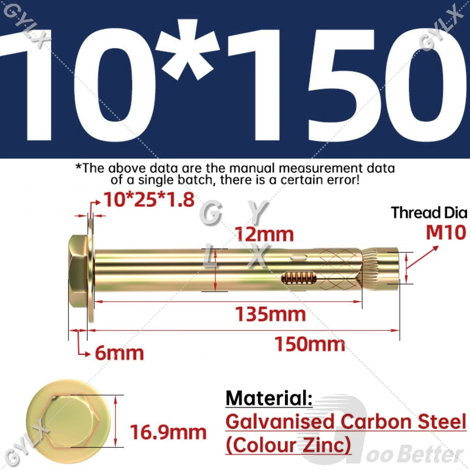 Sleeve Anchor Expansion Bolts for Masonry – Zinc Plated | M6 M8 M10 M12 M16