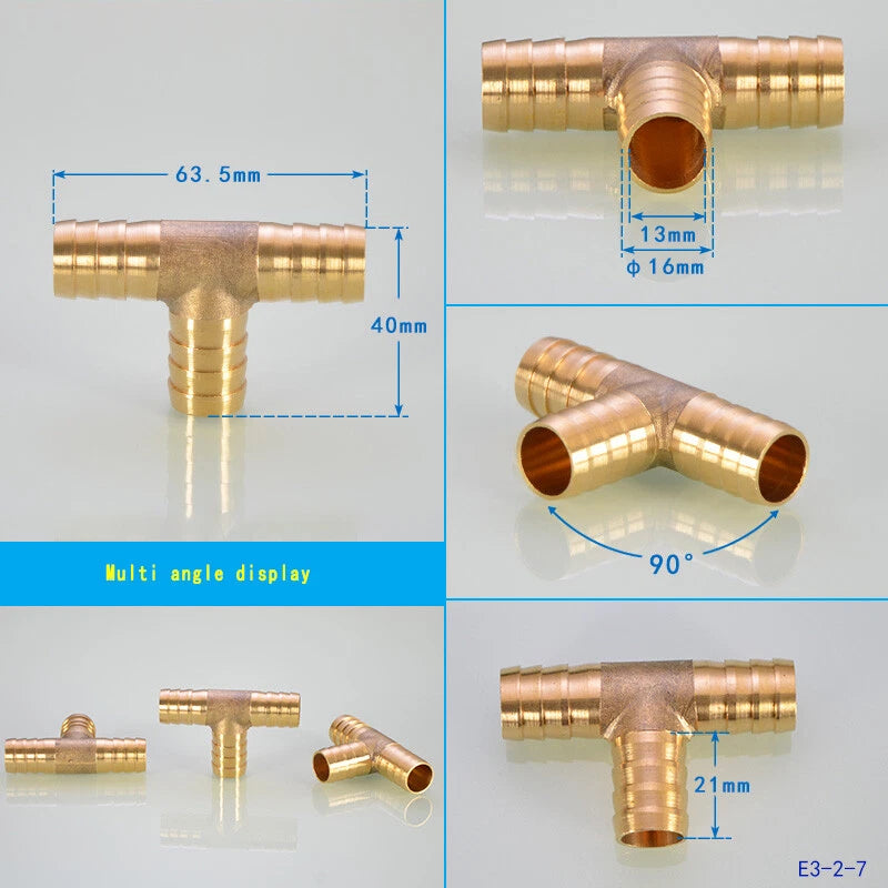 Brass Hose Tail Fittings – Barb Connector Straight Tee Y-Shape 90° Elbow Cross | Air Water Pipe Adapter