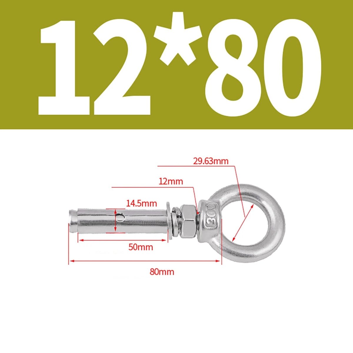 Closed Hook Eye Bolt with Rawl Shield Wall Anchor — A2 Stainless Steel (M6–M20) - HomeDIYer