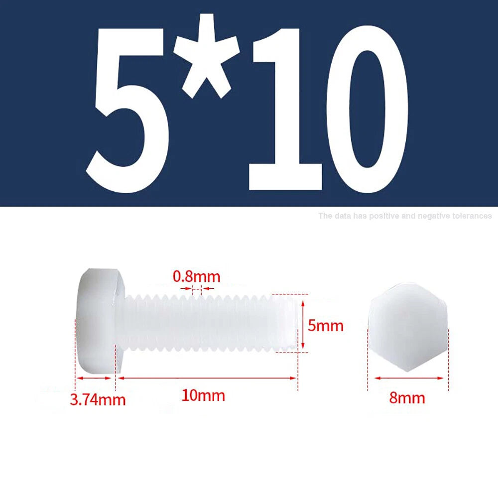 M3–M12 White Nylon Hex Bolts | Plastic Hexagon Head Machine Screws DIN 933