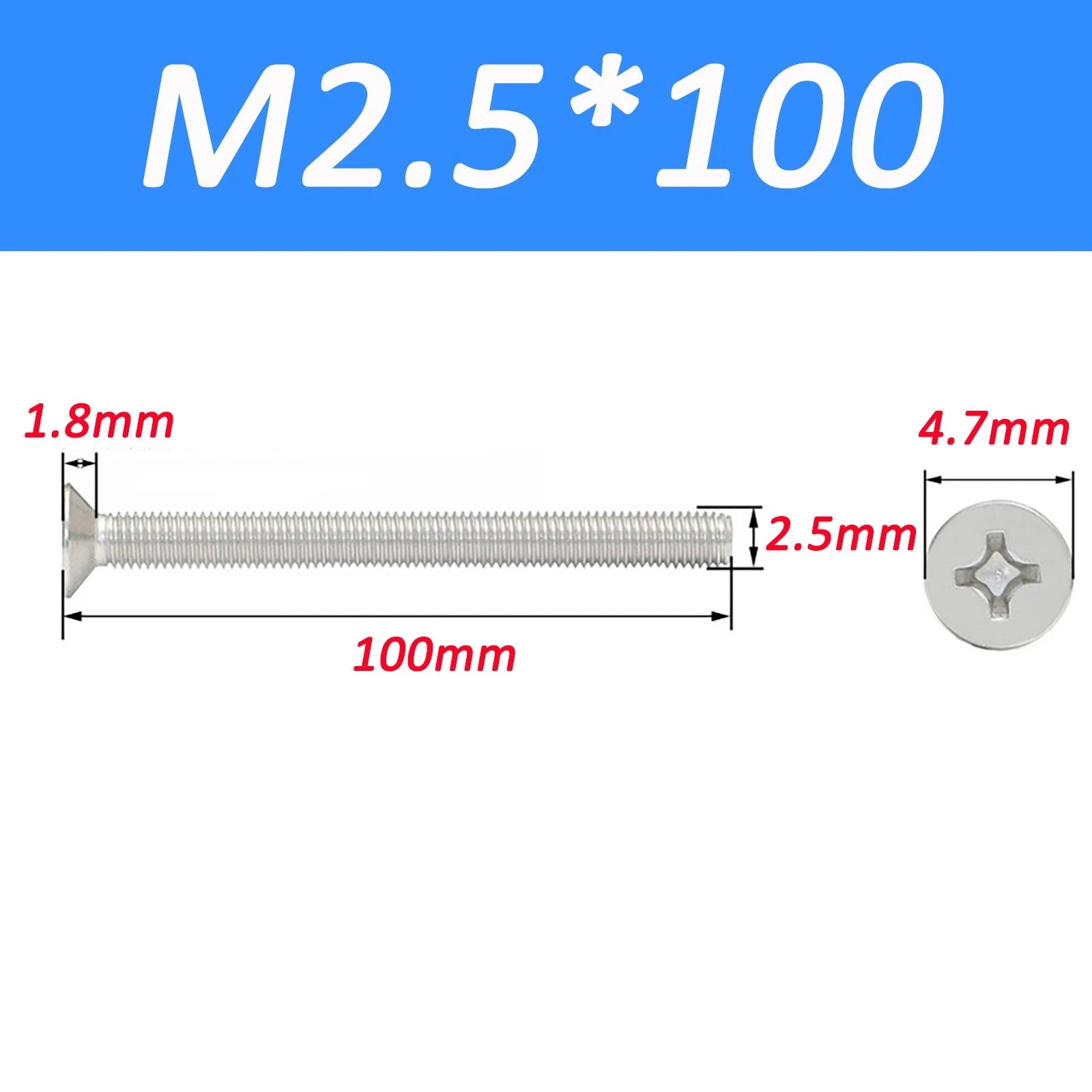 A2 Stainless Steel Countersunk Phillips Machine Screws DIN 965 — Extra Long M2–M12