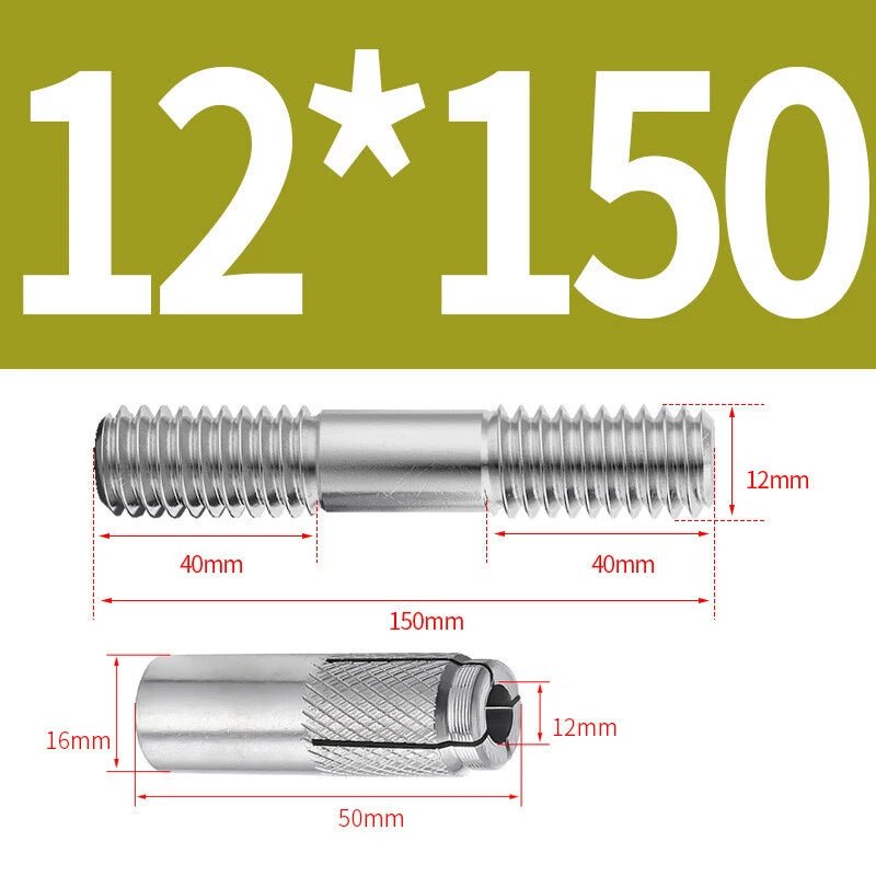 304 Stainless Steel Double - End Threaded Expansion Anchor Bolts | M6 M8 M10 M12 | 100–250mm - HomeDIYer