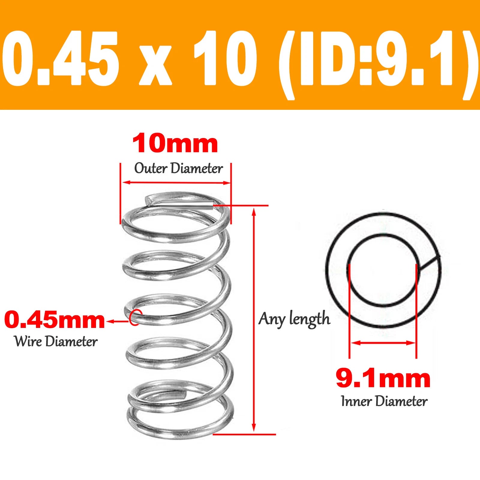 Compression Spring 0.45 mm Wire Variants Applied Spiral Stainless Steel Metal