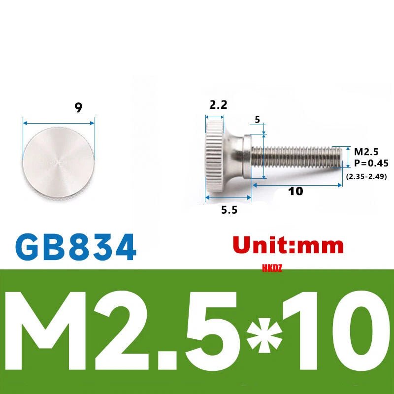 M2/M2.5 High Head Knurled Thumb Screws – 303 Stainless Steel Hand Grip Knob Bolts (3 - 12mm) - HomeDIYer