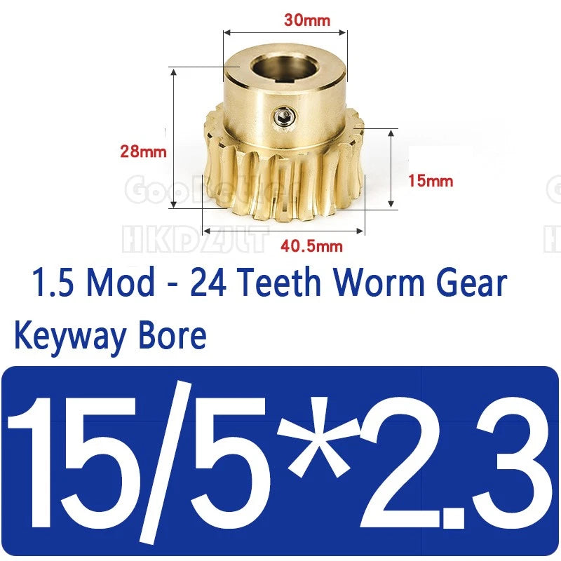 Module 1.5 Brass Worm Gear Wheel Worm Shaft C45 Steel 24 Tooth Bore 8 mm - 17 mm