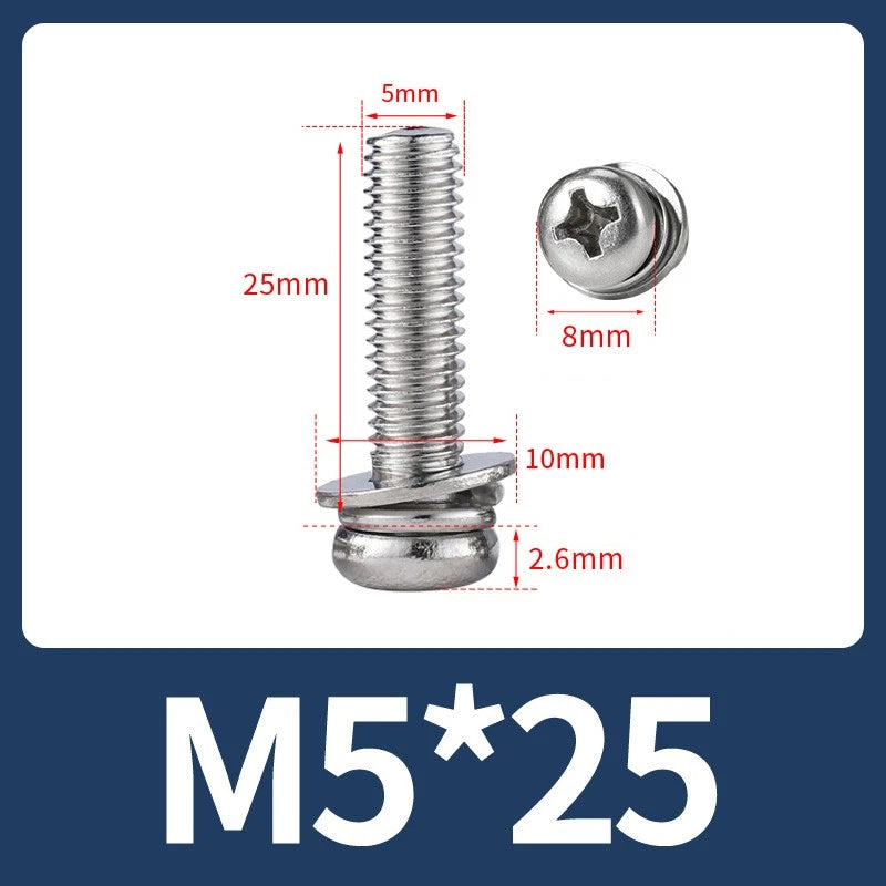 M3 M4 M5 M6 A4 Stainless Steel Bolt, Nut & Washer Set – Phillips Pan Head Marine Grade (316)