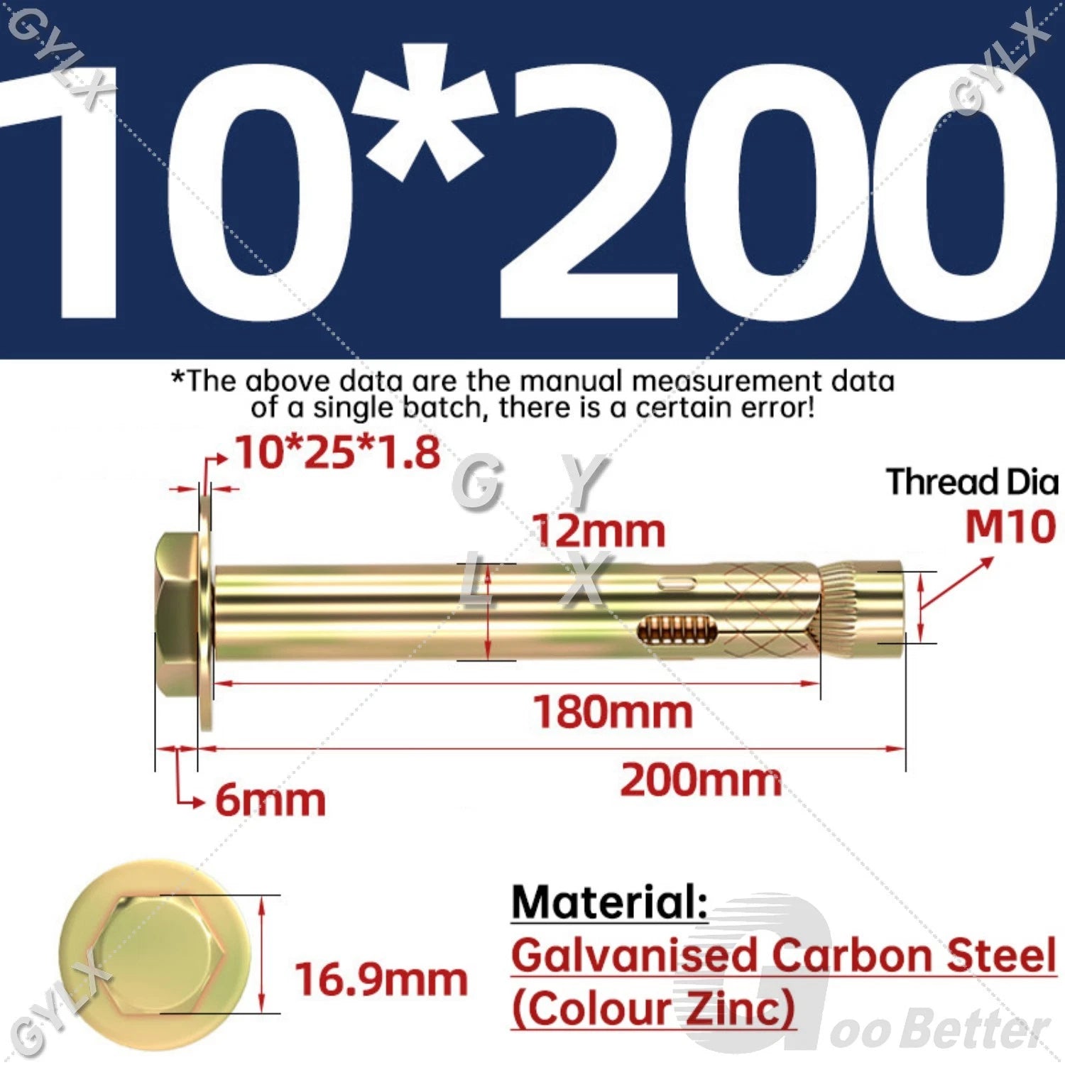 Sleeve Anchor Expansion Bolts for Masonry – Zinc Plated | M6 M8 M10 M12 M16