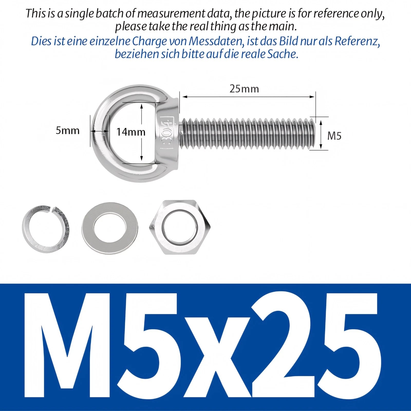 M3 M4 M5 M6 Eye Bolts Kit Screws Nut Washer Long Boat Stainless Steel A2 304
