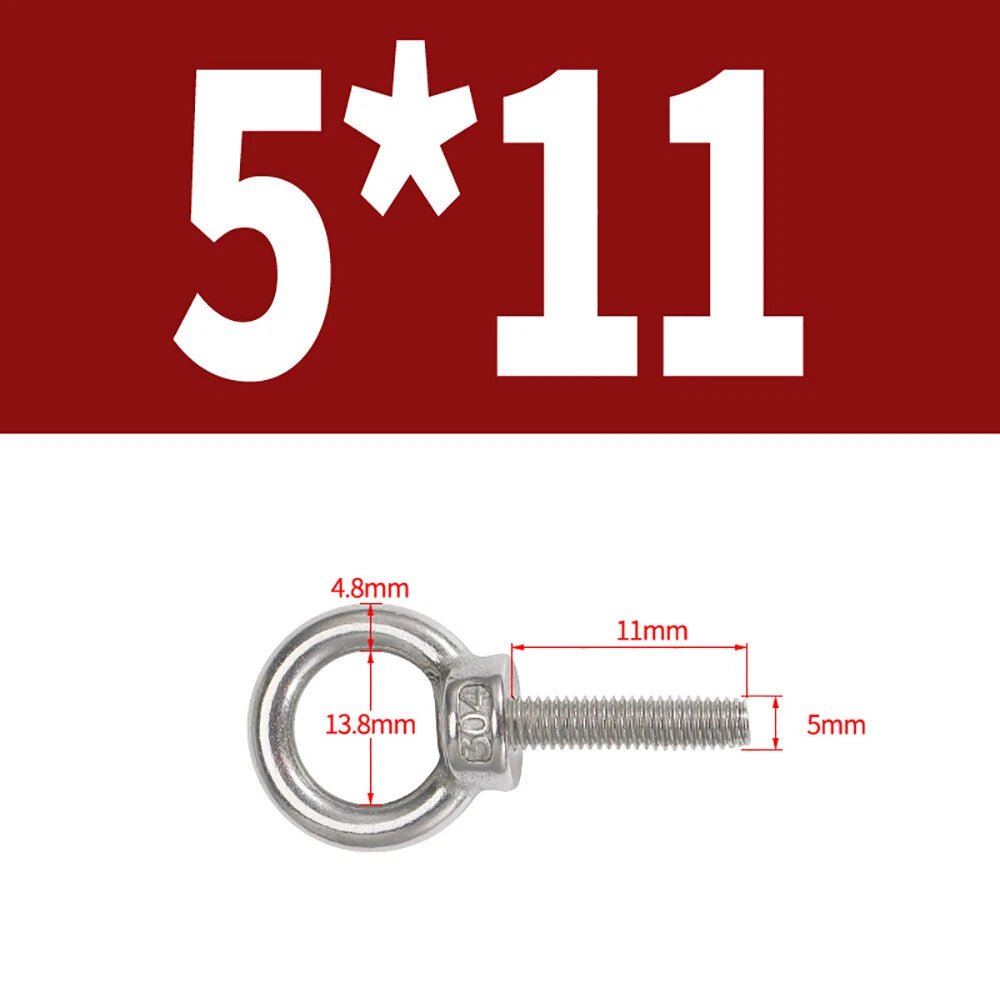 A2 Stainless Steel Lifting Eye Bolts DIN 580 — M3 M4 M5 M6 M8, 9mm–200mm - HomeDIYer
