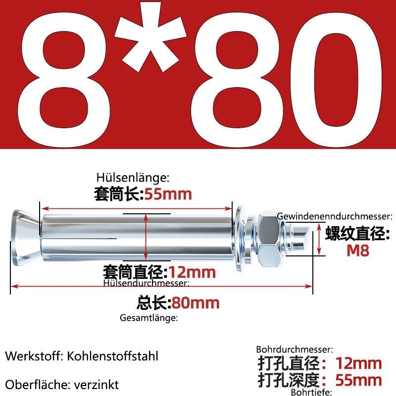 Sleeve Anchor Expansion Bolts for Concrete – Galvanised Carbon Steel M6 to M20 - HomeDIYer