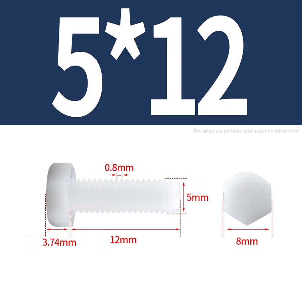 M3–M12 White Nylon Hex Bolts | Plastic Hexagon Head Machine Screws DIN 933
