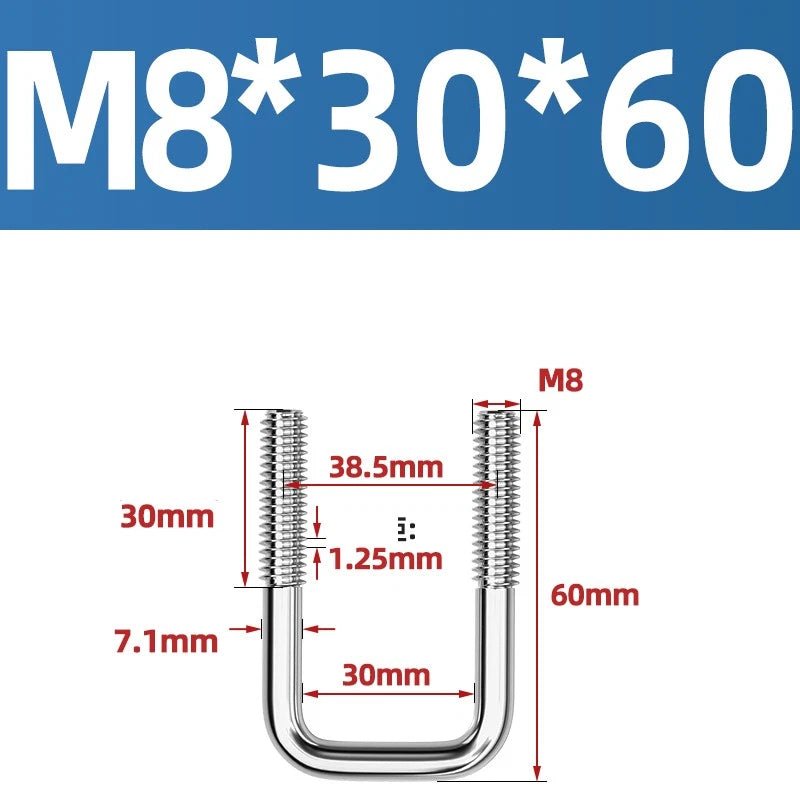 A2 304 Stainless Steel Square U - Bolt Clamp — M6 M8 M10 M12, Multiple Lengths - HomeDIYer