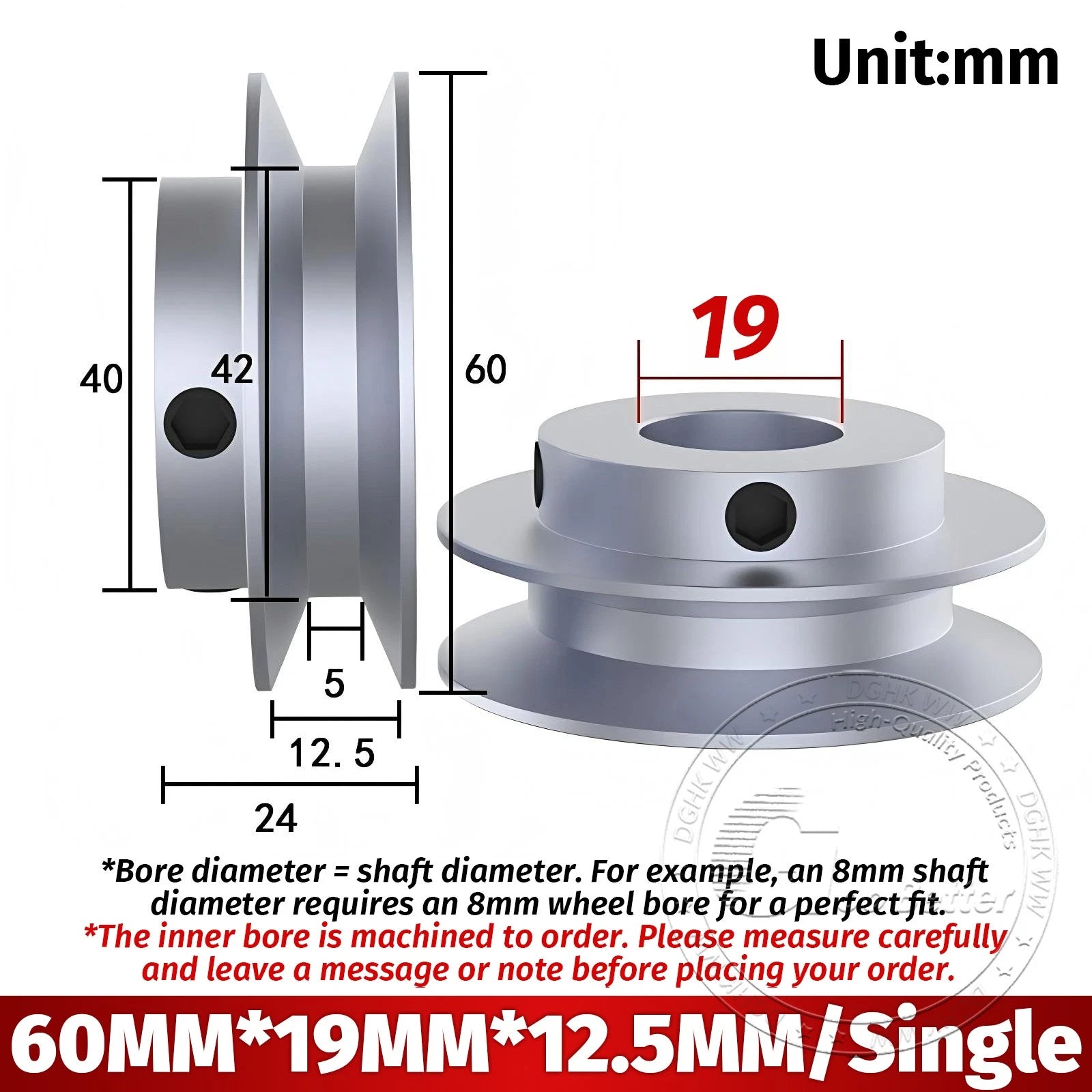 V-Groove Aluminum Drive Pulley For V-Belt Pulleys Groove 12.5mm OD 40mm-150mm