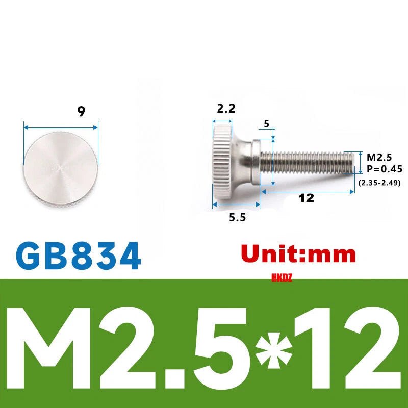 M2/M2.5 High Head Knurled Thumb Screws – 303 Stainless Steel Hand Grip Knob Bolts (3 - 12mm) - HomeDIYer