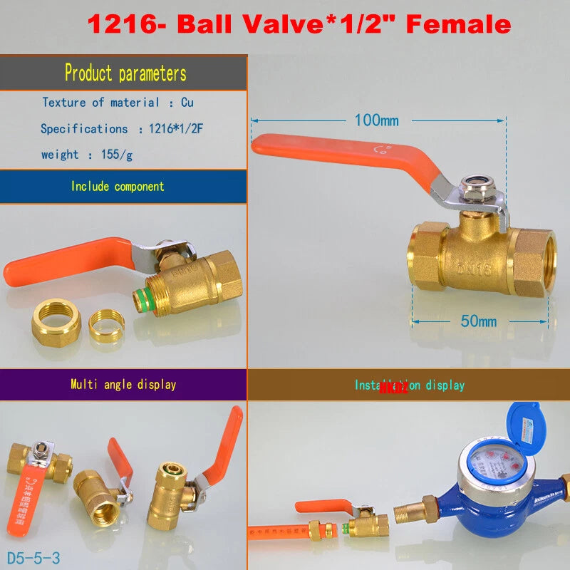 Push-Fit Tube Fittings for 12mm & 16mm Pipe — Straight, Elbow, Tee, Ball Valve, 1/2" & 3/4" NPT