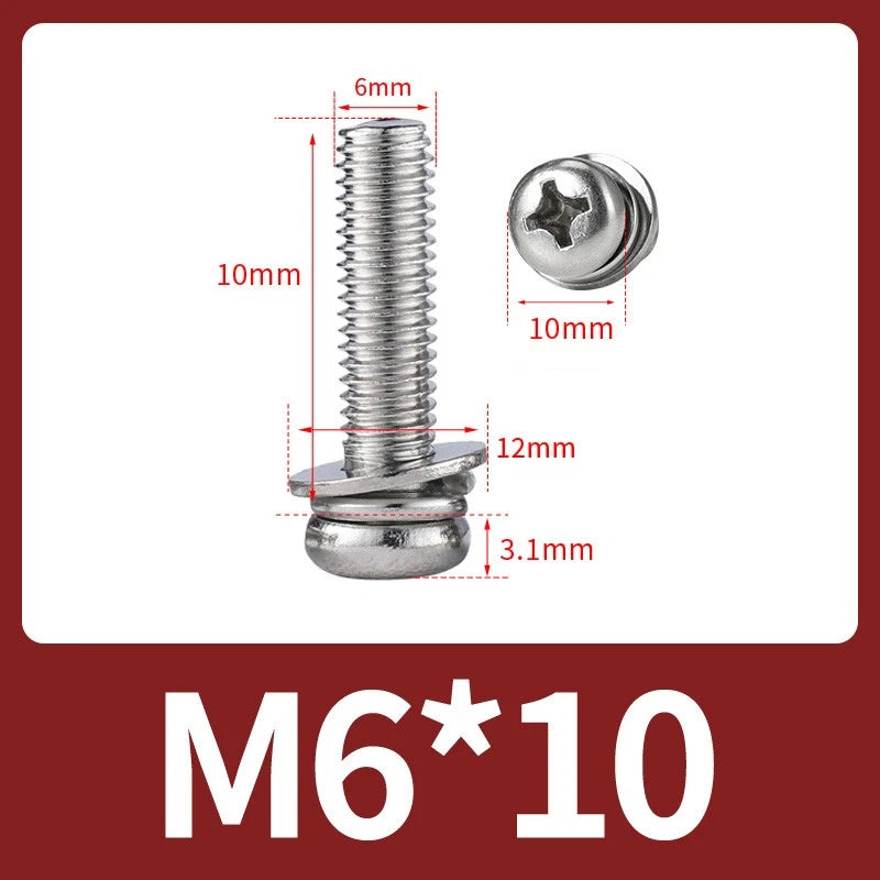 M3 M4 M5 M6 A4 Stainless Steel Bolt, Nut & Washer Set – Phillips Pan Head Marine Grade (316)