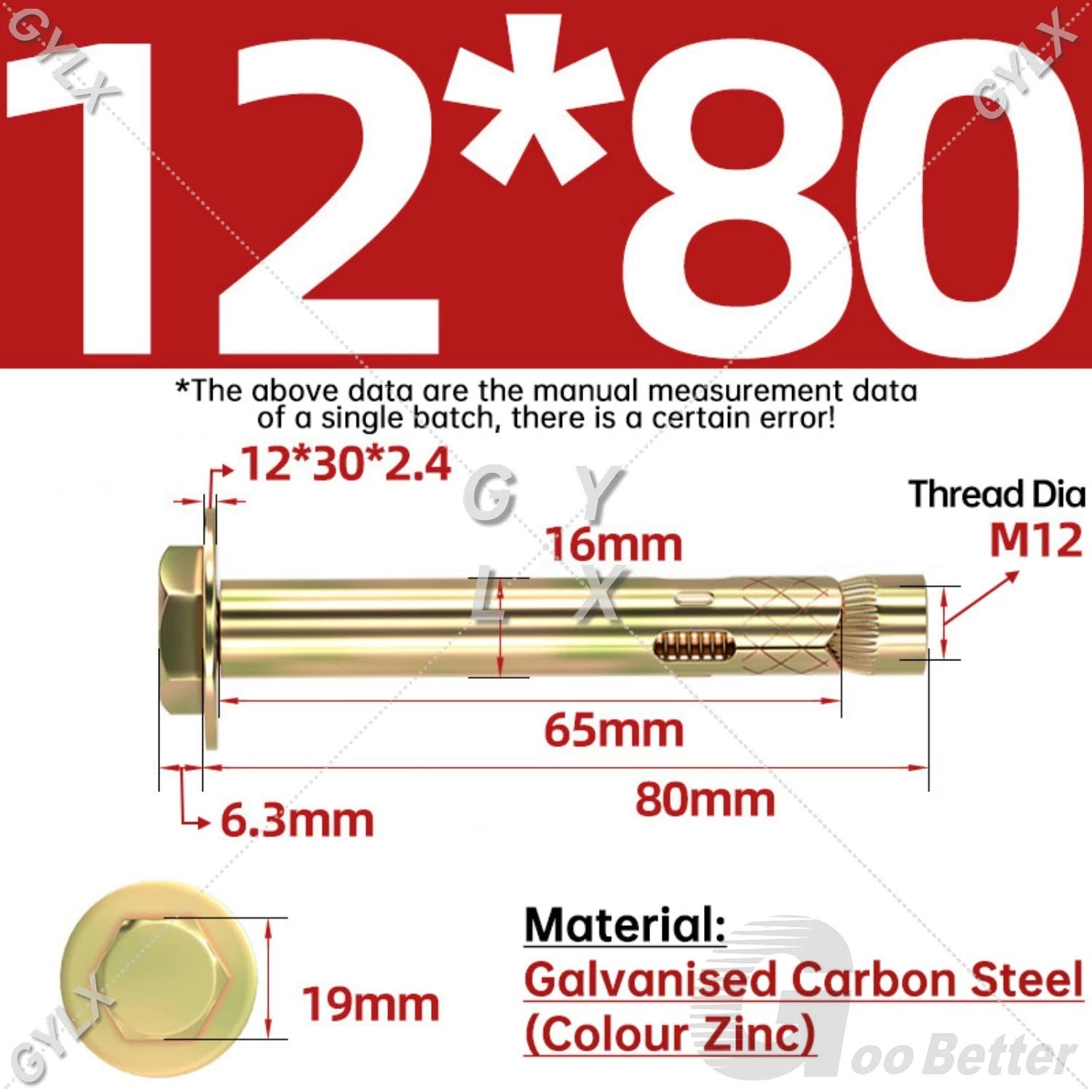 Sleeve Anchor Expansion Bolts for Masonry – Zinc Plated | M6 M8 M10 M12 M16