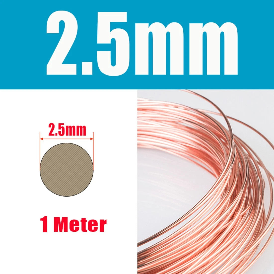 1M Round Copper Wire Solid 0.2-4.5mm Bendable Metal Wire Jewellery Craft Making