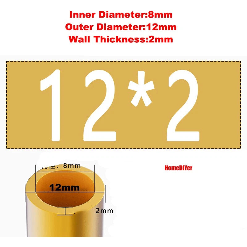 H62 Brass Round Tube — OD 2mm–100mm, Wall 0.5mm–4mm, 200mm Length