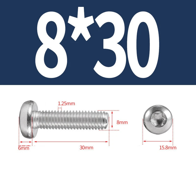 M6 M8 M10 A2 STAINLESS STEEL TORX PAN HEAD MACHINE SCREWS HEXOBULAR BOLTS