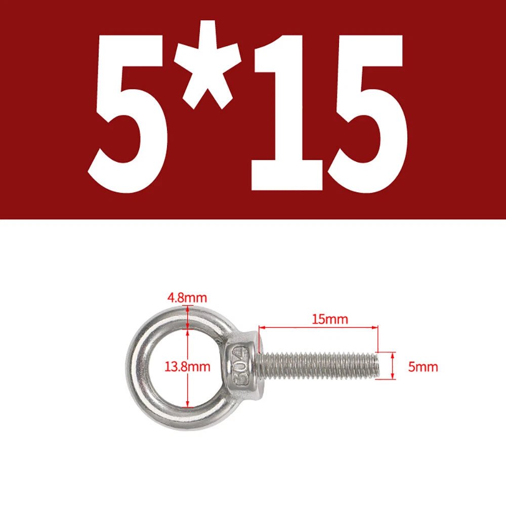 A2 Stainless Steel Lifting Eye Bolts DIN 580 — M3 M4 M5 M6 M8, 9mm–200mm - HomeDIYer