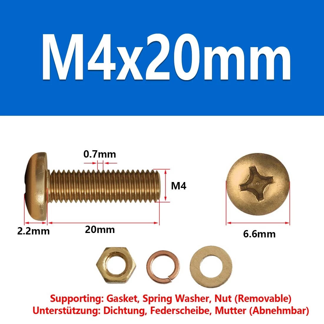 M3 M4 M5 M6 M8 Brass Phillips Pan Head Machine Screws with Hex Nuts & Washers