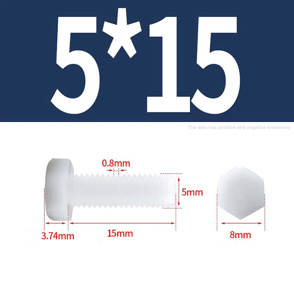 M3–M12 White Nylon Hex Bolts | Plastic Hexagon Head Machine Screws DIN 933