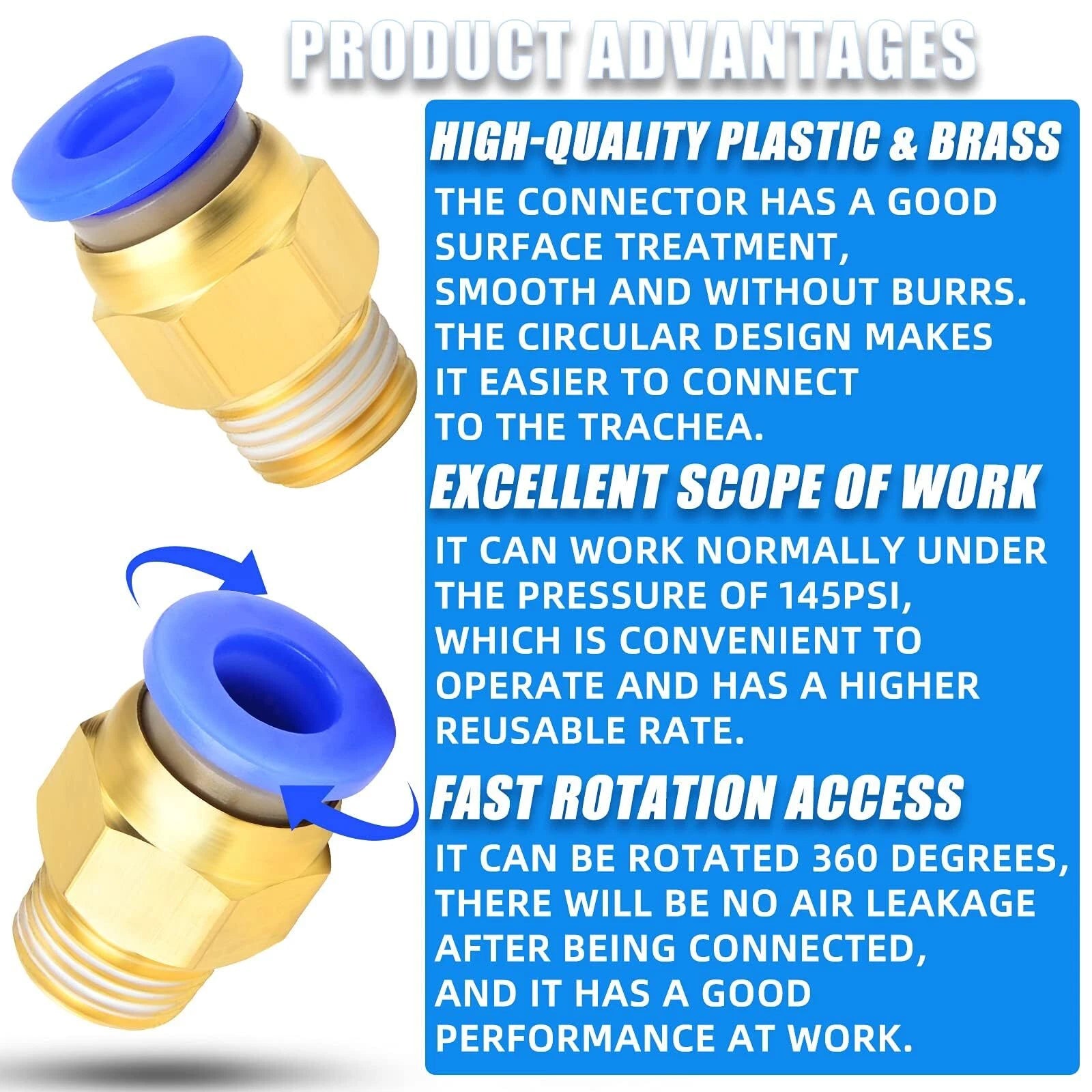 Male Stud Push-to-Connect Brass Fitting | BSPT & Metric Thread | 4mm–12mm Tube OD
