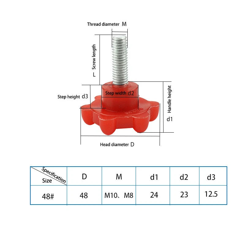 M8 M10 Thumb Screws 8mm 10mm Plastic Knobs Bolt Red Torx-shaped Thumbscrew 48#