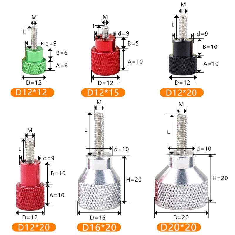 M6 Knurled Thumb Screws With Steps Hand Grip Knob Step Bolts Aluminium Alloy